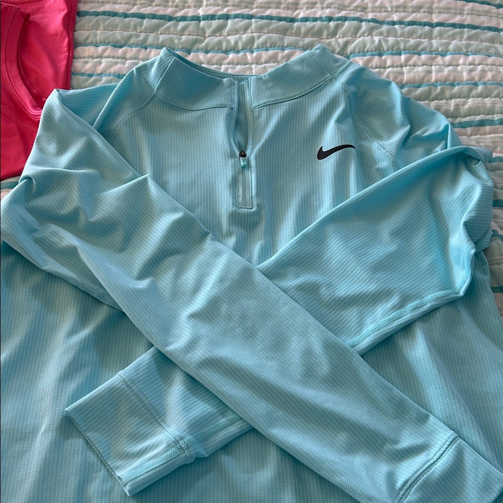 Nike Light Blue Half-Zip Pullover with Black Swoosh - Picture 4 of 5
